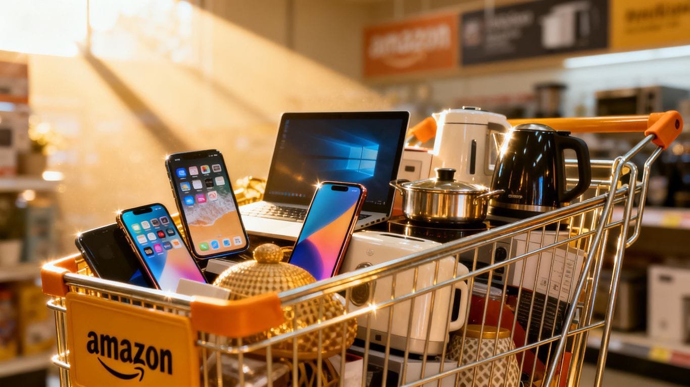 Amazon shopping cart filled with deals