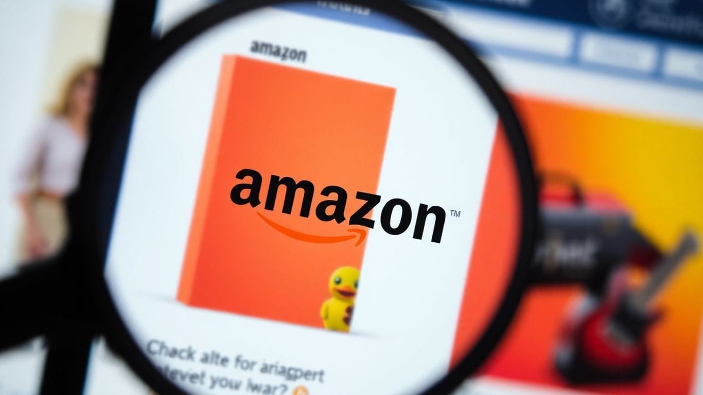 Magnifying glass over Amazon product listing