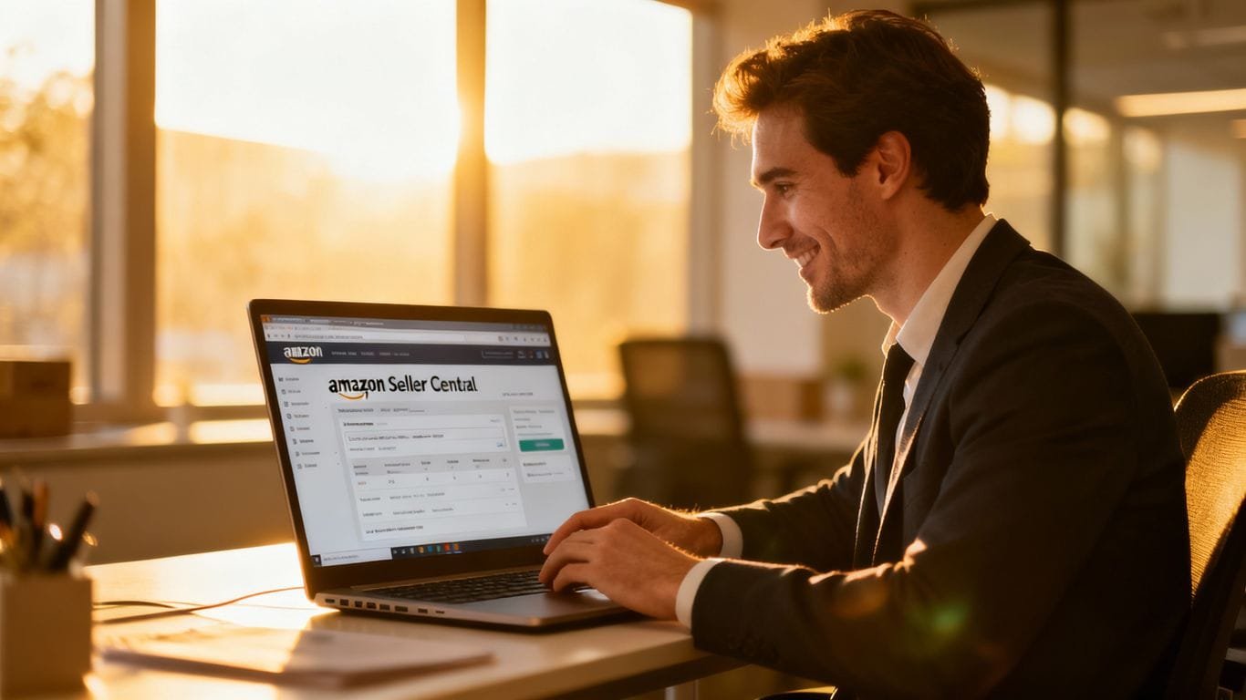 Amazon Seller Central guide on laptop screen