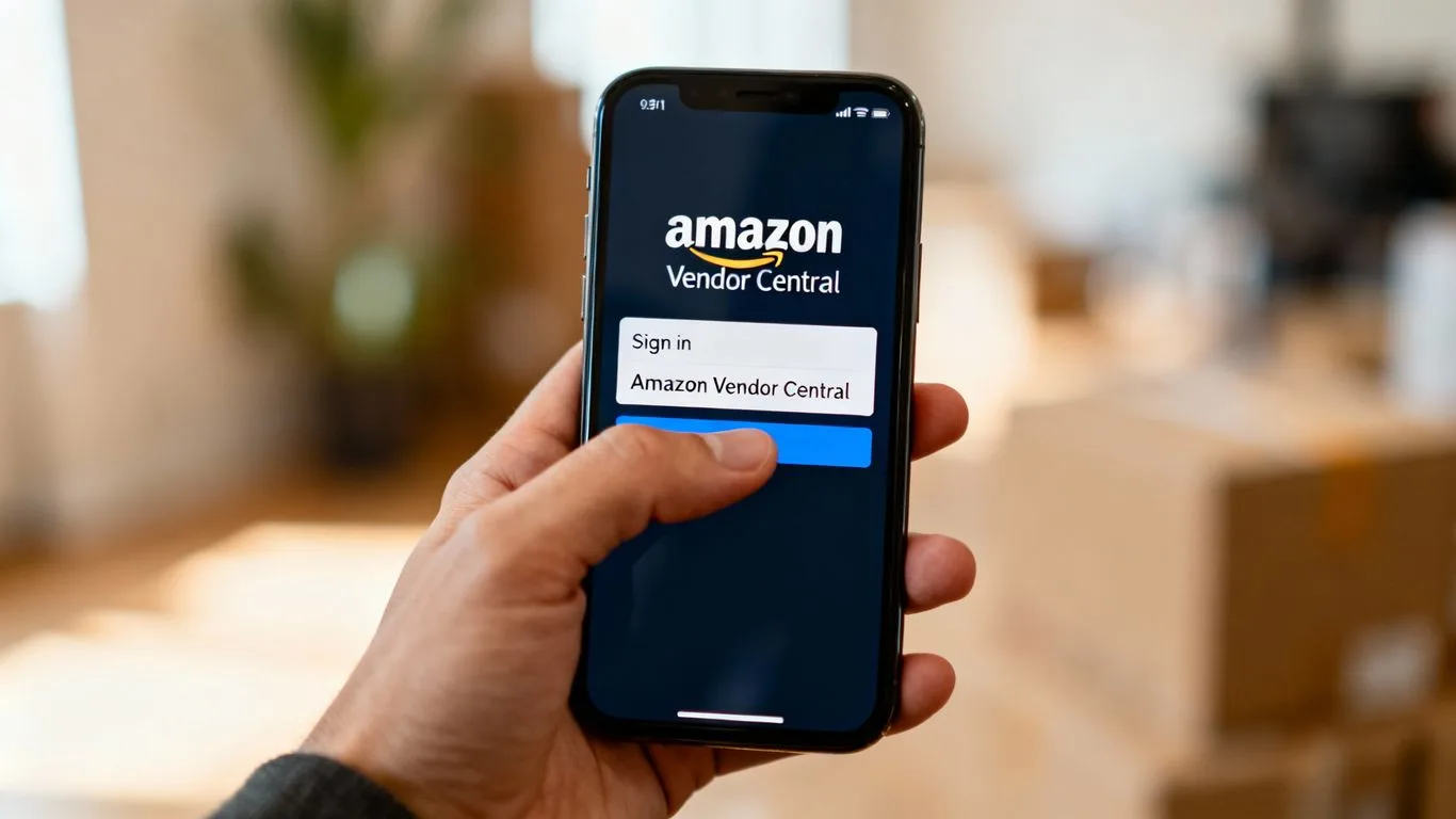 Amazon Vendor Central login screen on a smartphone.