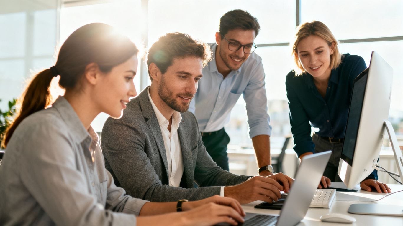 Team collaborating on Amazon advertising strategy.