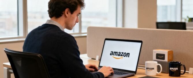 Person working on Amazon brand registry at laptop