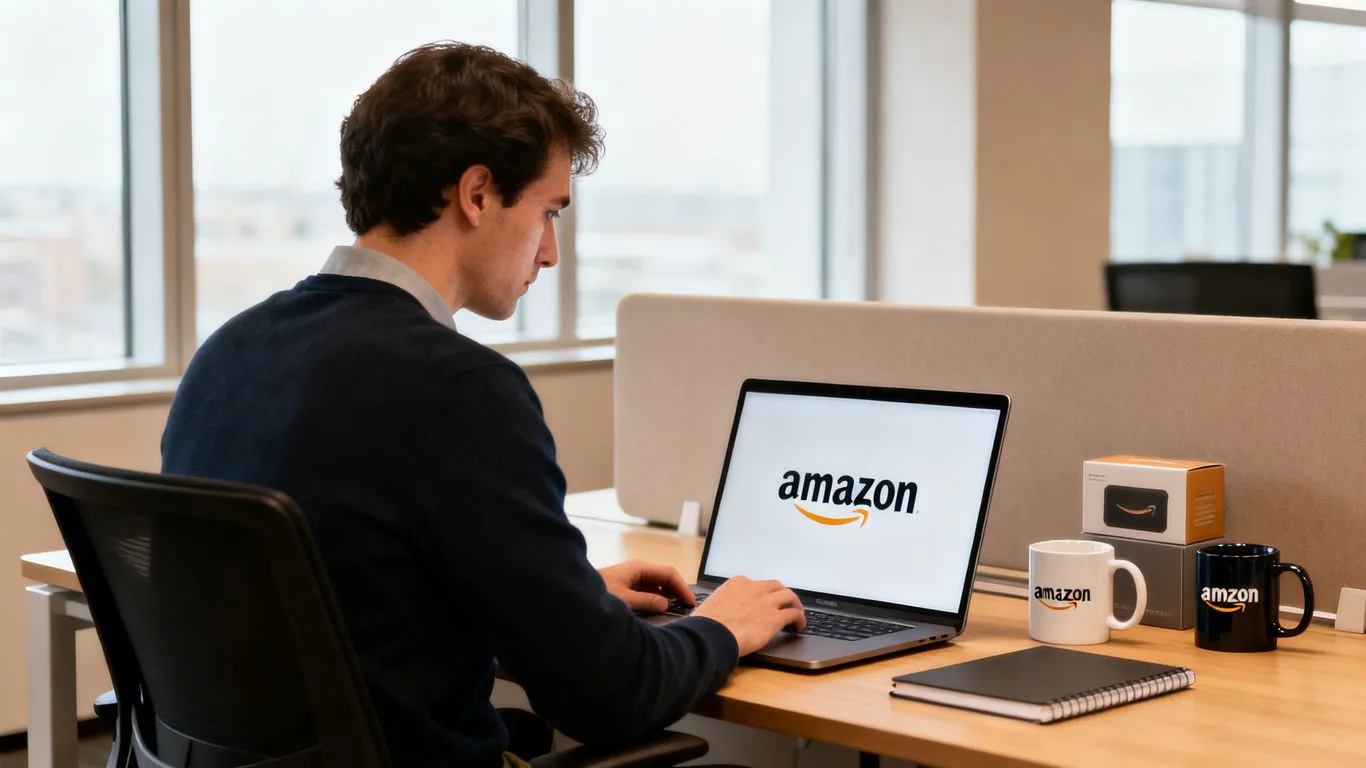 Person working on Amazon brand registry at laptop