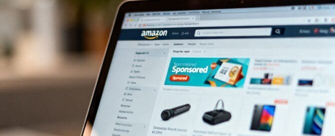 Amazon sponsored product listings on a laptop screen.