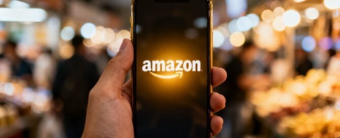 Amazon logo on a smartphone screen