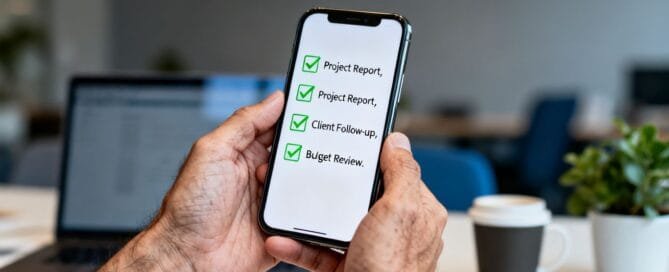 Hands holding smartphone with Amazon PPC audit checklist