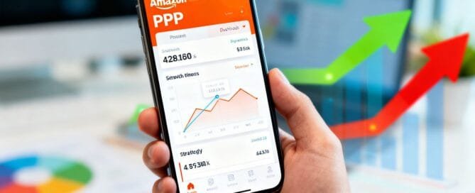 Amazon PPC dashboard on a smartphone screen.