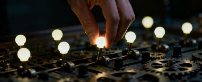 Hand adjusting glowing levers, Amazon seller strategy