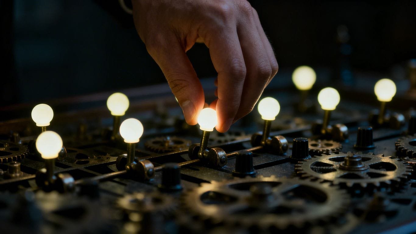 Hand adjusting glowing levers, Amazon seller strategy