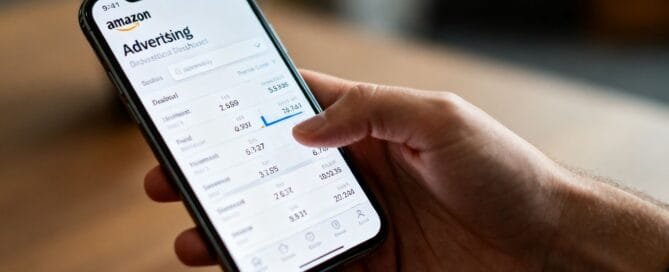 Amazon PPC metrics on a smartphone screen.