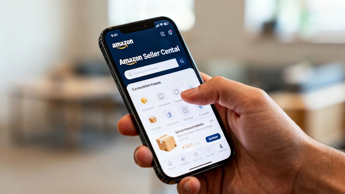 Amazon Seller Tools on a smartphone screen.