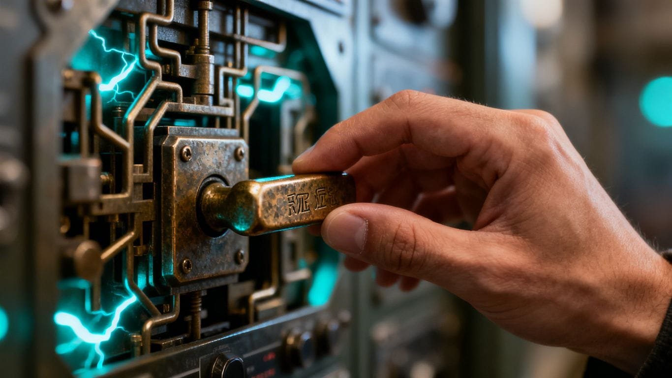 Hand pulling a hidden lever on a control panel.