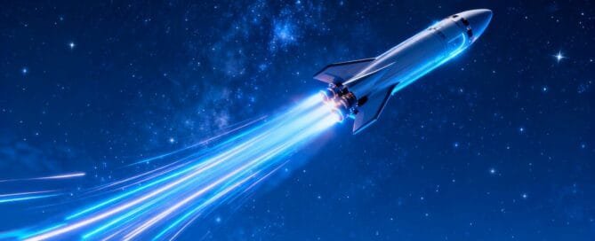 Rocket launching into starry sky, symbolizing Amazon product launch success.