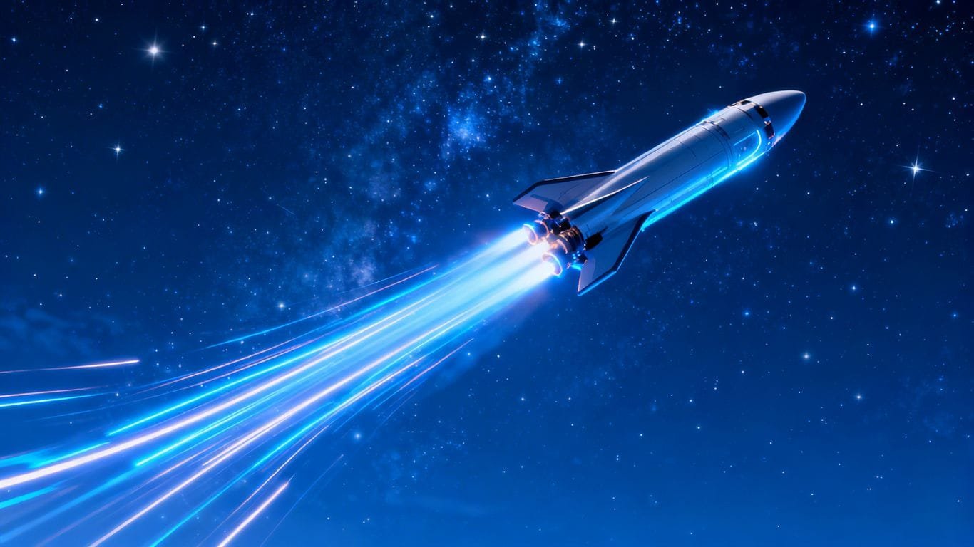 Rocket launching into starry sky, symbolizing Amazon product launch success.
