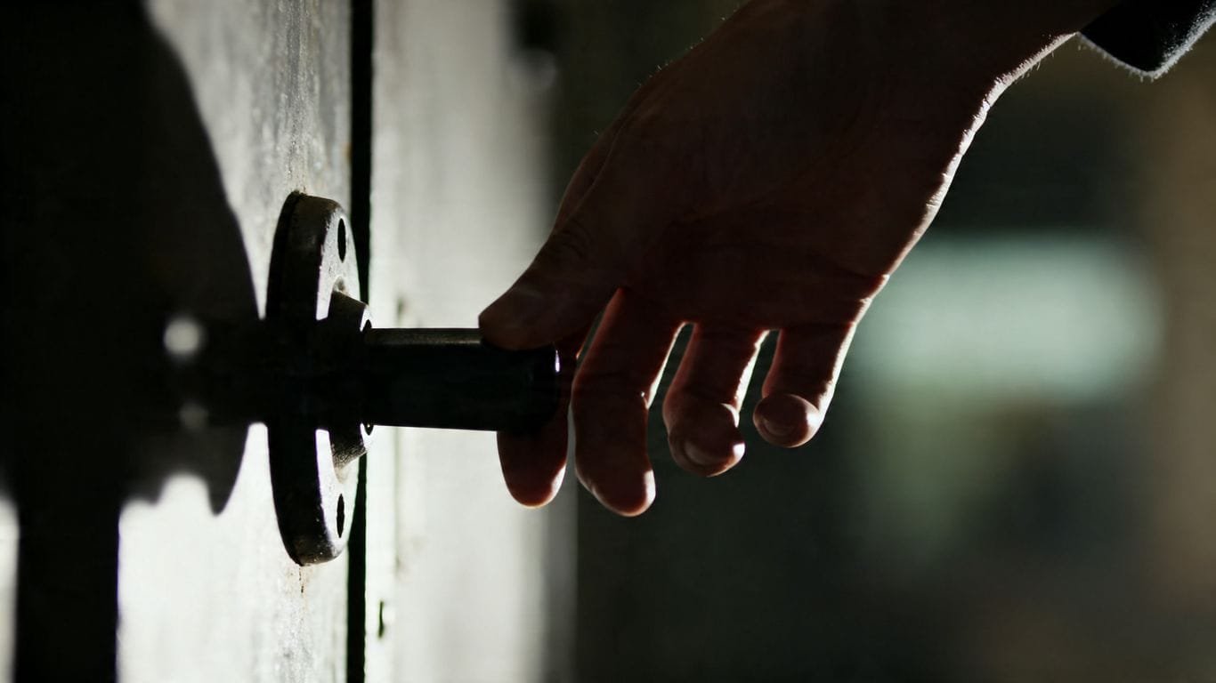 Hand reaching for a hidden lever