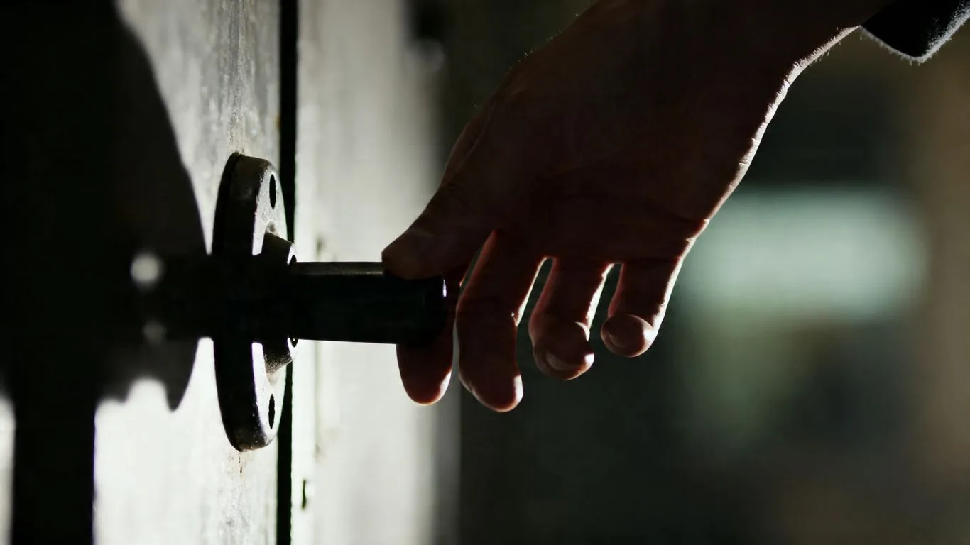 Hand reaching for a hidden lever