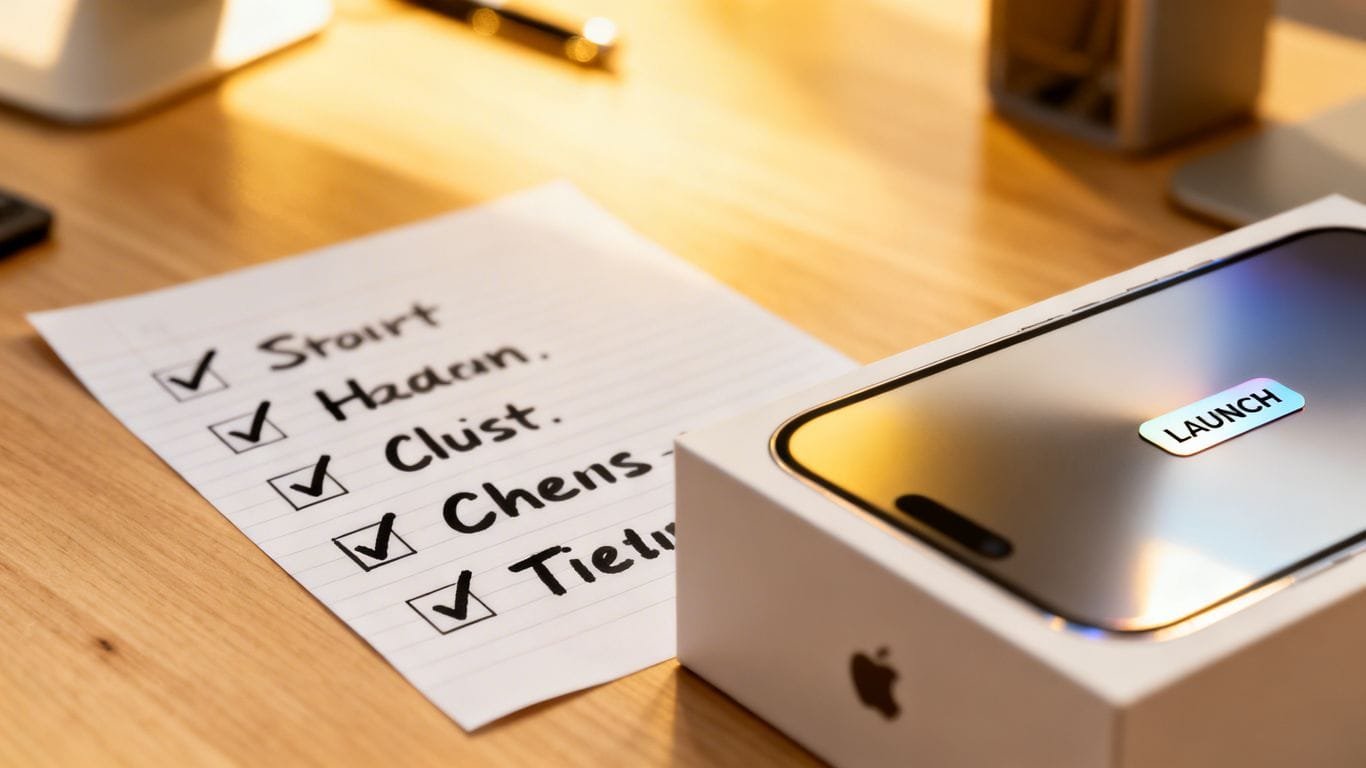 Amazon product launch checklist and new product box.