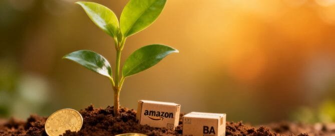 Amazon FBA growth plant with coins and boxes