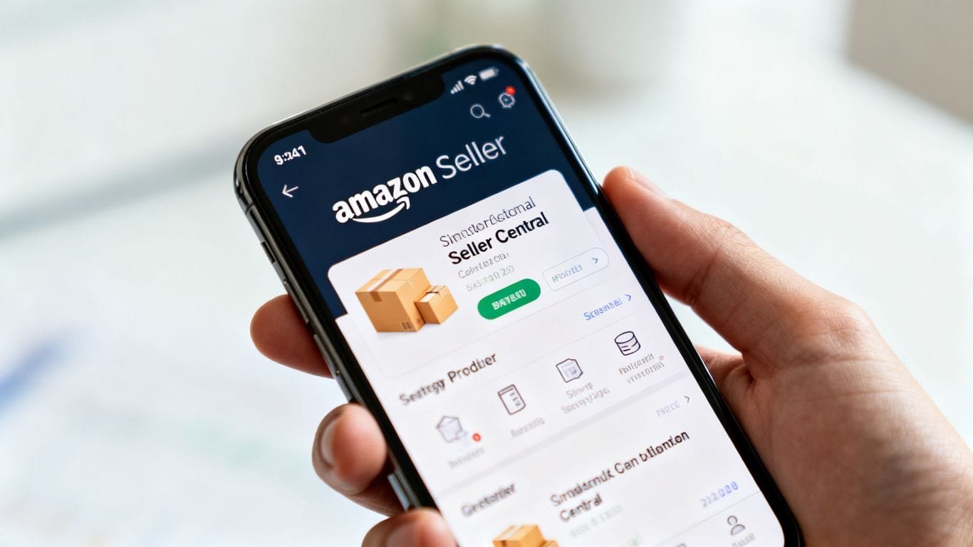Amazon Seller Central interface on a smartphone screen.