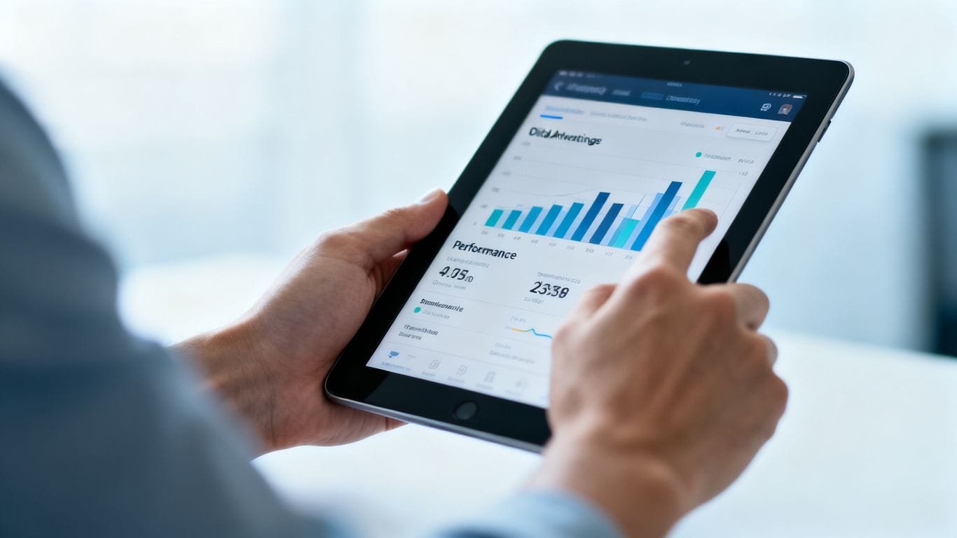 Hands holding tablet with Amazon PPC performance data