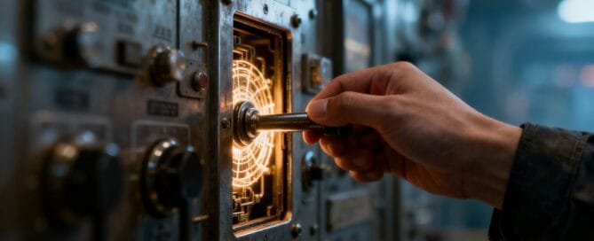 Hand pulling a hidden lever on a control panel.