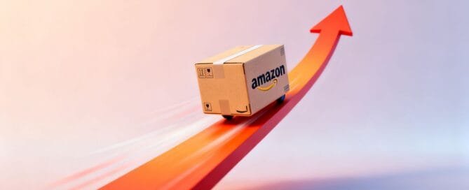 Amazon package climbing an upward sales path.
