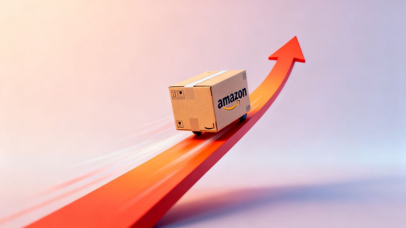 Amazon package climbing an upward sales path.
