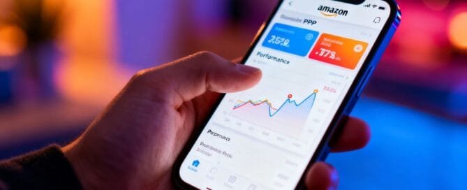 Amazon PPC dashboard on a smartphone screen.